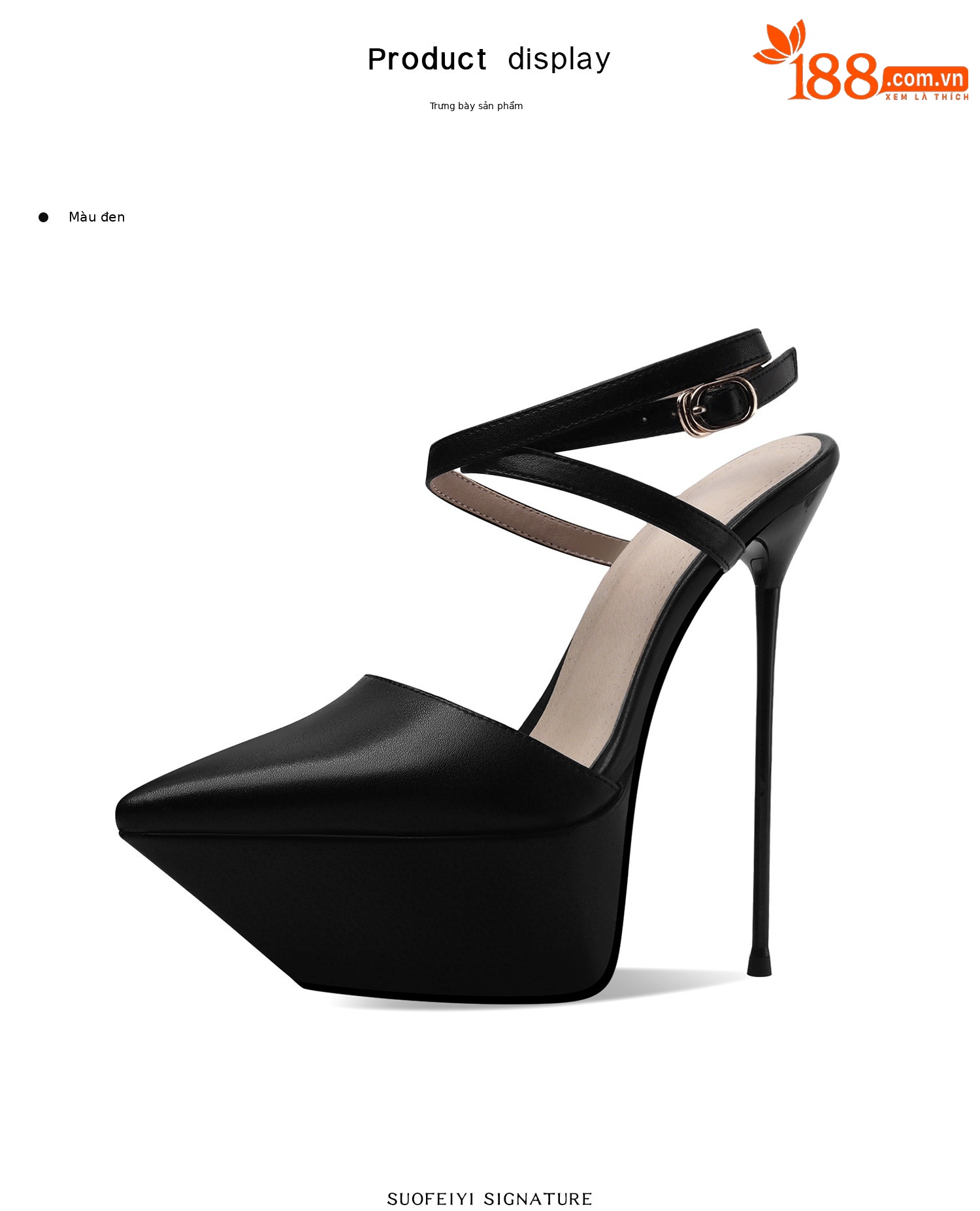 Sandal cao gót nữ mũi nhọn gót siêu cao 12 cm đế platform chống nước — Đen, Trắng chi tiết 2