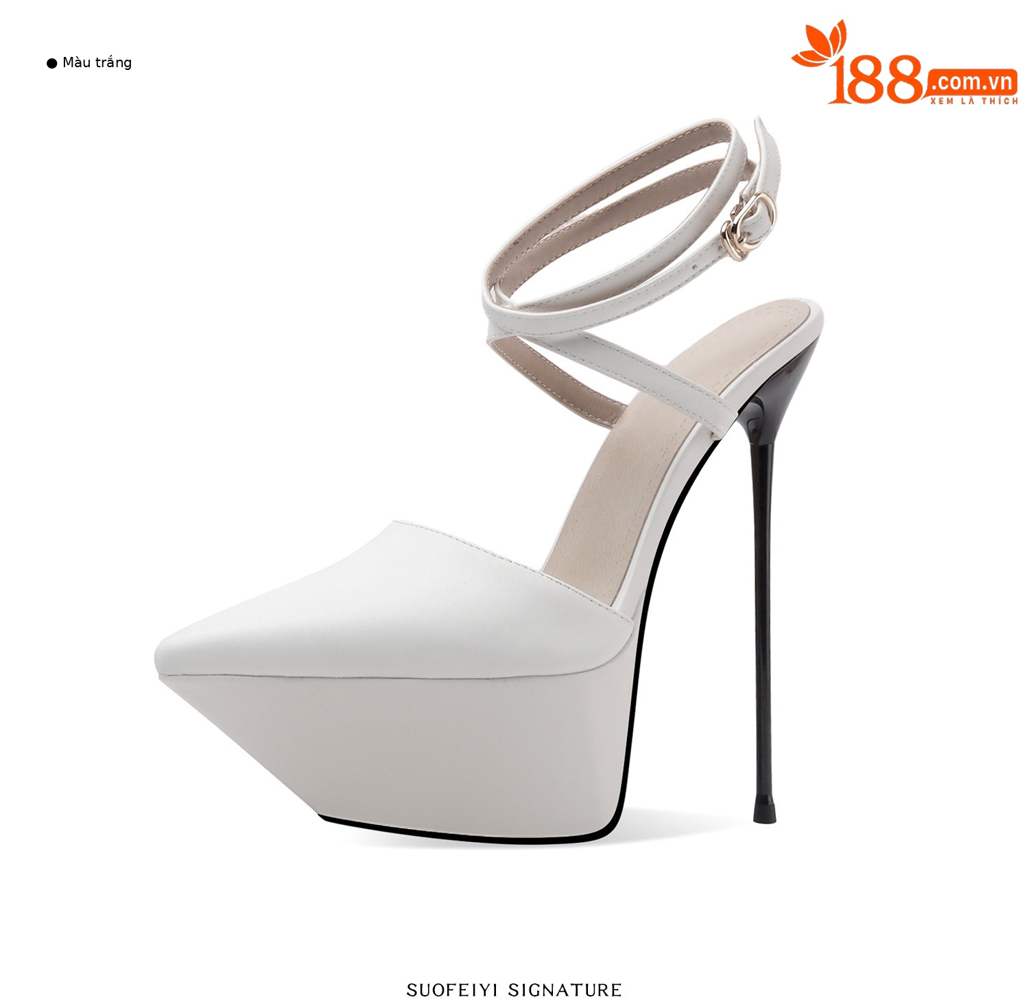 Sandal cao gót nữ mũi nhọn gót siêu cao 12 cm đế platform chống nước — Đen, Trắng chi tiết 6