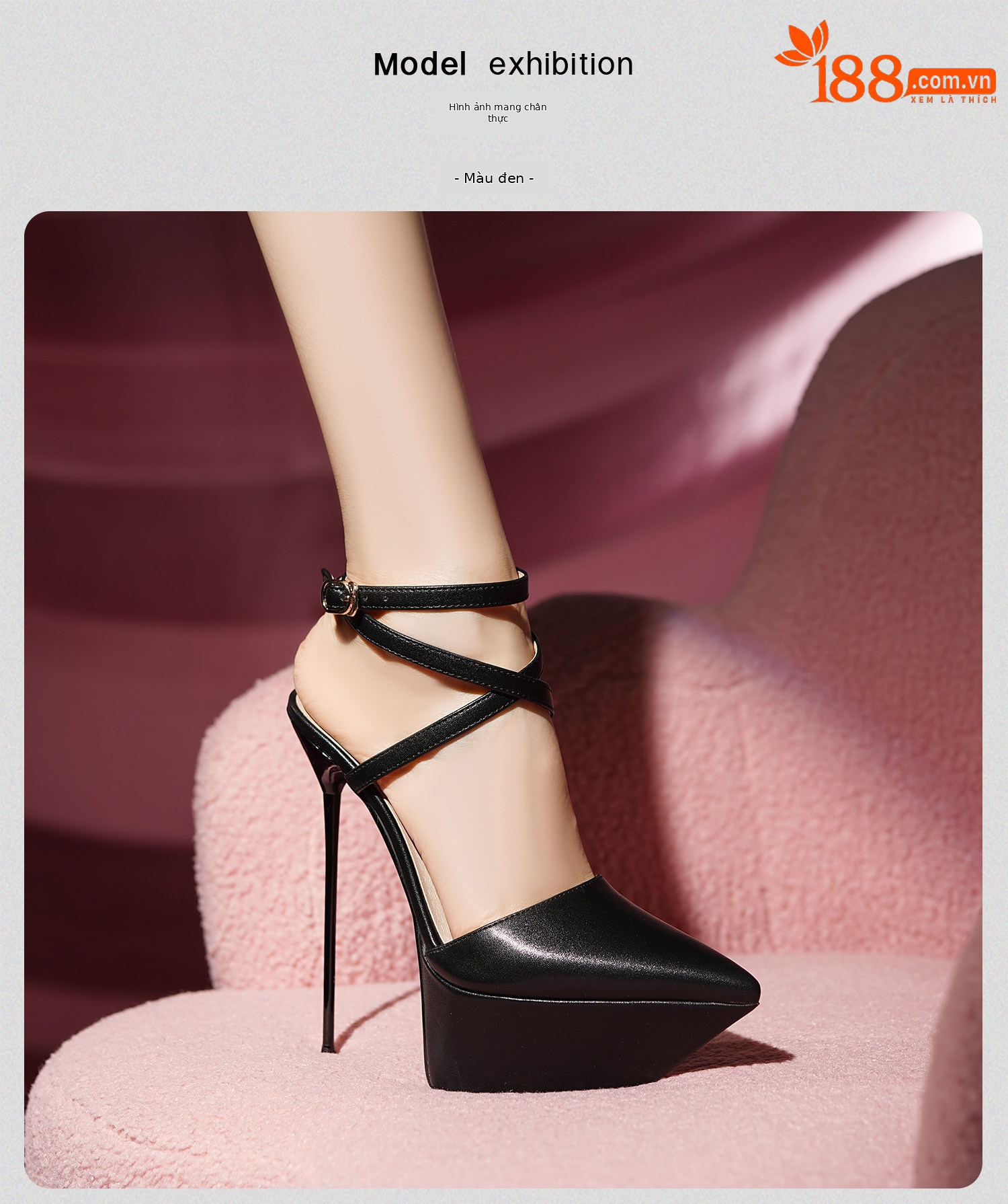 Sandal cao gót nữ mũi nhọn gót siêu cao 12 cm đế platform chống nước — Đen, Trắng chi tiết 14