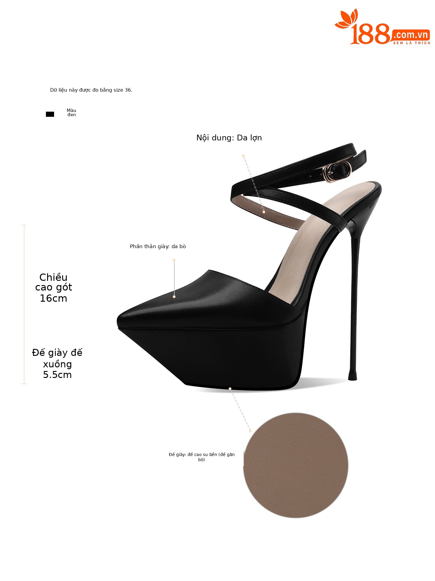 Sandal cao gót nữ mũi nhọn gót siêu cao 12 cm đế platform chống nước — Đen, Trắng