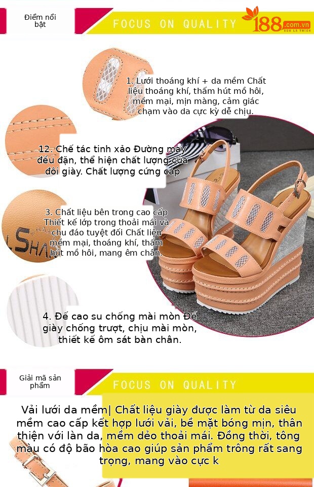 Giày cao gót nữ đế xuồng platform siêu cao 16 cm, mũi nhọn, chất liệu lưới thoáng khí — màu cam, đen chi tiết 3