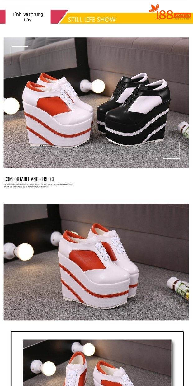 Giày sneaker nữ chunky đế dày 15 cm buộc dây, phong cách casual thu đông — 10cm màu cam trắng, 12CM đen trắng, 12cm màu cam trắng, 15CM đen trắng chi tiết 1