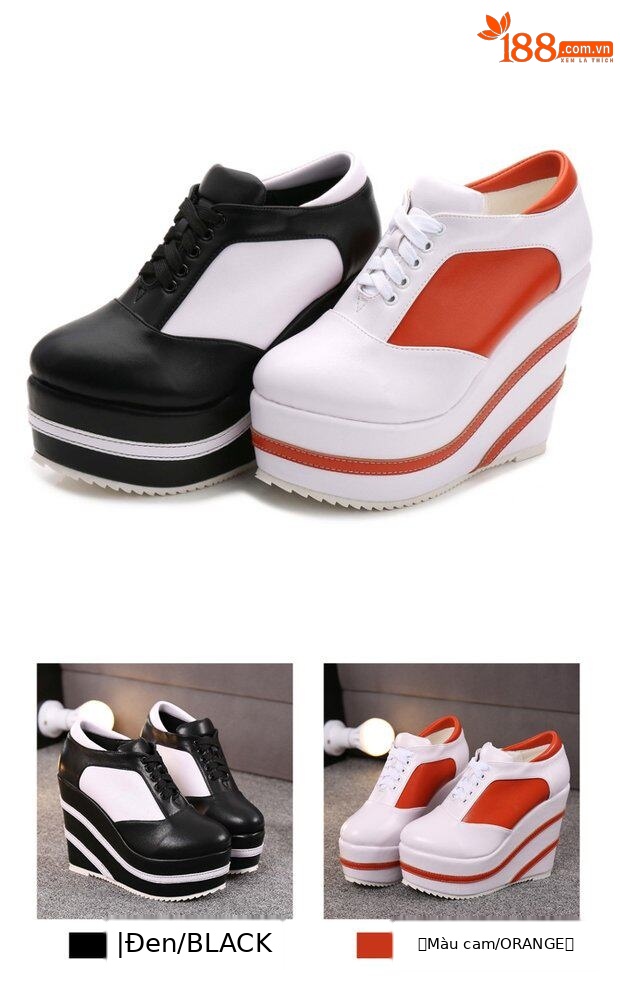 Giày sneaker nữ chunky đế dày 15 cm buộc dây, phong cách casual thu đông — 10cm màu cam trắng, 12CM đen trắng, 12cm màu cam trắng, 15CM đen trắng chi tiết 6