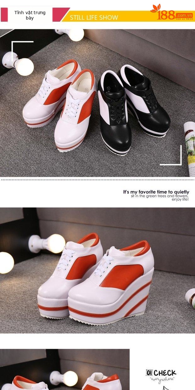 Giày sneaker nữ chunky đế dày 15 cm buộc dây, phong cách casual thu đông — 10cm màu cam trắng, 12CM đen trắng, 12cm màu cam trắng, 15CM đen trắng chi tiết 9