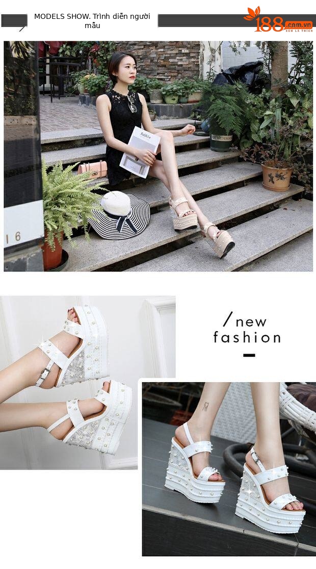 Sandal nữ cao gót 16 cm dây chữ T hở mũi đính ngọc trai có khóa — Trắng, quả mơ, đen chi tiết 23