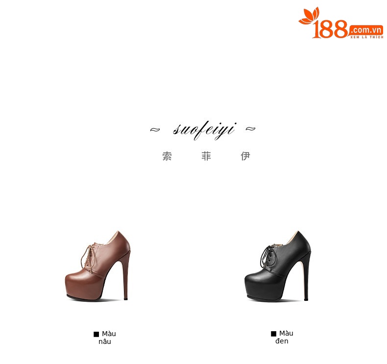 Boot nữ cổ thấp mũi nhọn gót siêu cao 15cm dây buộc chống nước — Đen 15cm Nhỏ Hơn Một Size, Nâu 15cm Nhỏ Hơn Một Size, Đen 13cm Nhỏ Hơn Một Size, Nâu 13cm Nhỏ Hơn Một Size chi tiết 1