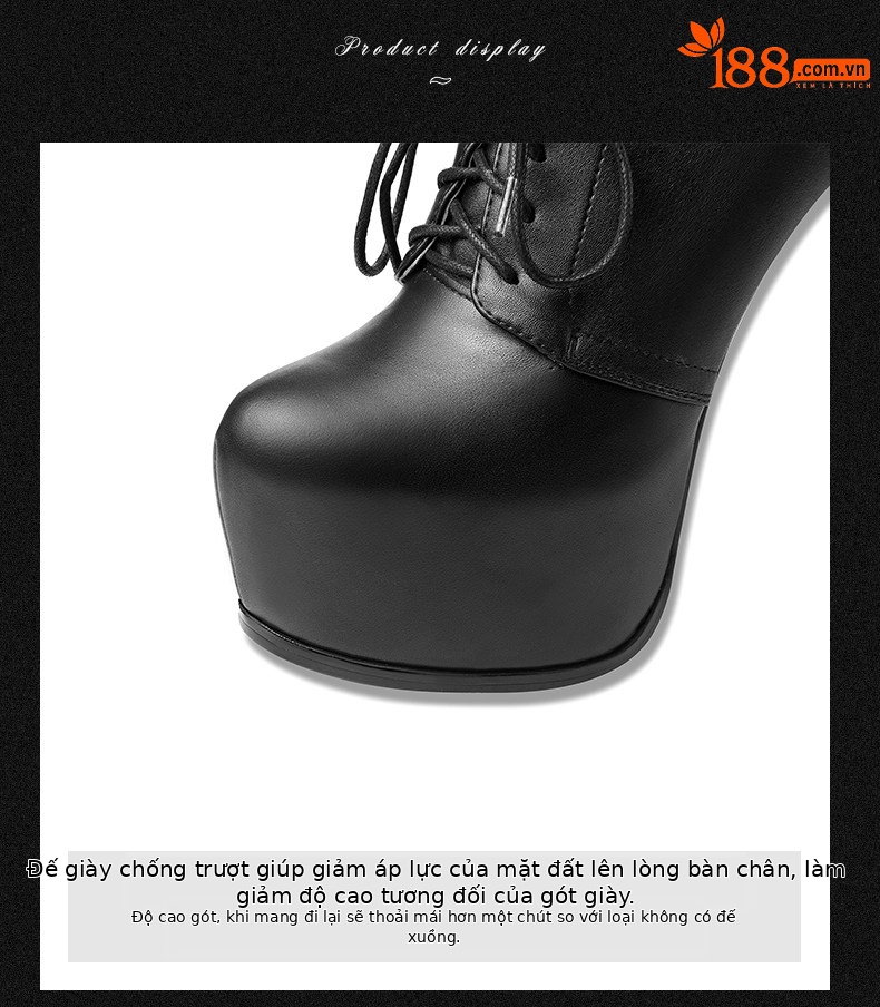 Boot nữ cổ thấp mũi nhọn gót siêu cao 15cm dây buộc chống nước — Đen 15cm Nhỏ Hơn Một Size, Nâu 15cm Nhỏ Hơn Một Size, Đen 13cm Nhỏ Hơn Một Size, Nâu 13cm Nhỏ Hơn Một Size chi tiết 8