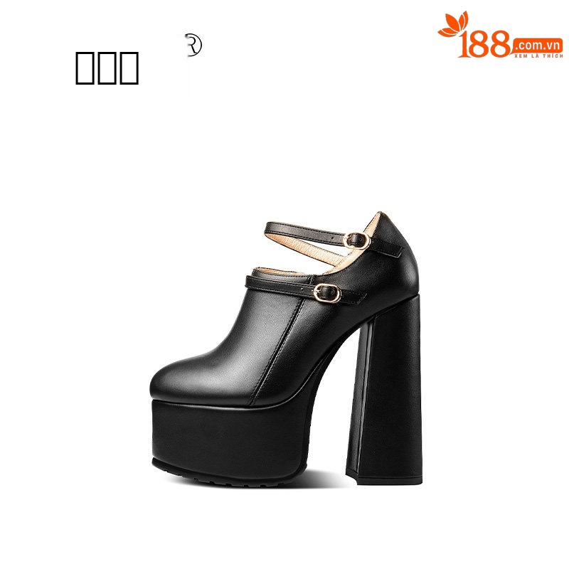 Giày clog nữ da bò đen đế dày chống nước, gót vuông 9 cm, mũi nhọn khoét sâu — Đen