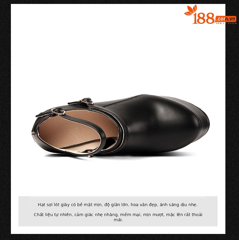 Giày clog nữ da bò đen đế dày chống nước, gót vuông 9 cm, mũi nhọn khoét sâu — Đen chi tiết 10