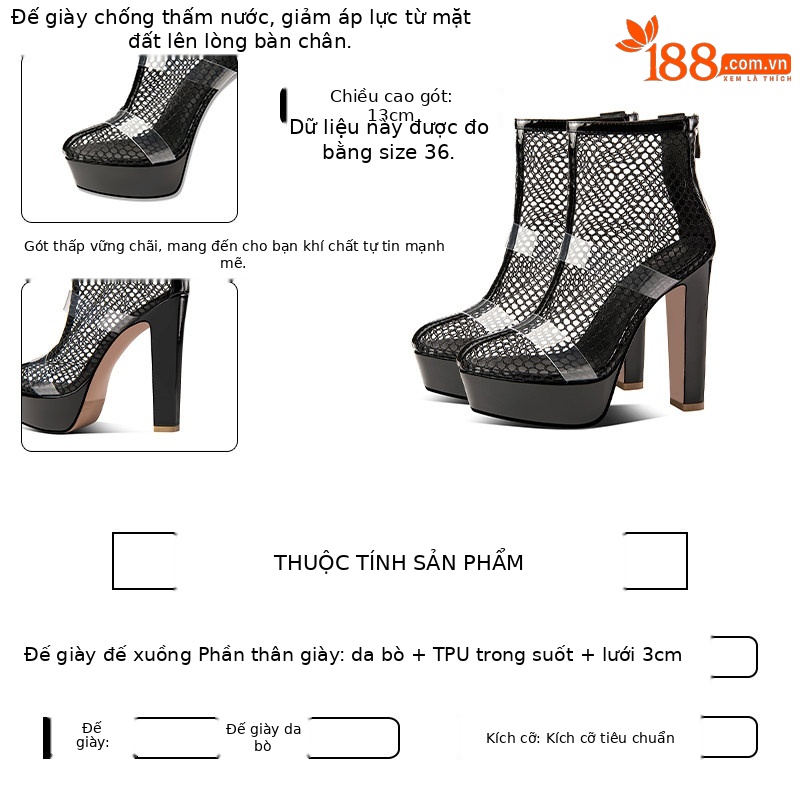 Sandal cao gót nữ hở mũi đế xuồng chống nước, gót to bản 9 cm — Black (One Size Larger), Apricot (One Size Larger)