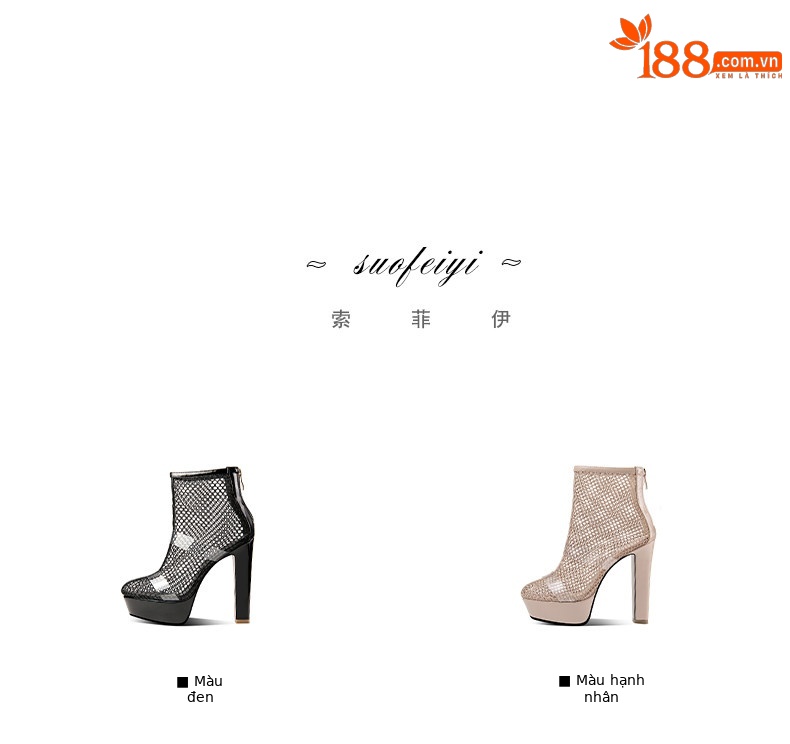 Sandal cao gót nữ hở mũi đế xuồng chống nước, gót to bản 9 cm — Black (One Size Larger), Apricot (One Size Larger) chi tiết 1