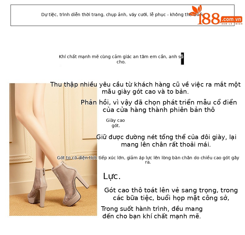 Sandal cao gót nữ hở mũi đế xuồng chống nước, gót to bản 9 cm — Black (One Size Larger), Apricot (One Size Larger) chi tiết 3