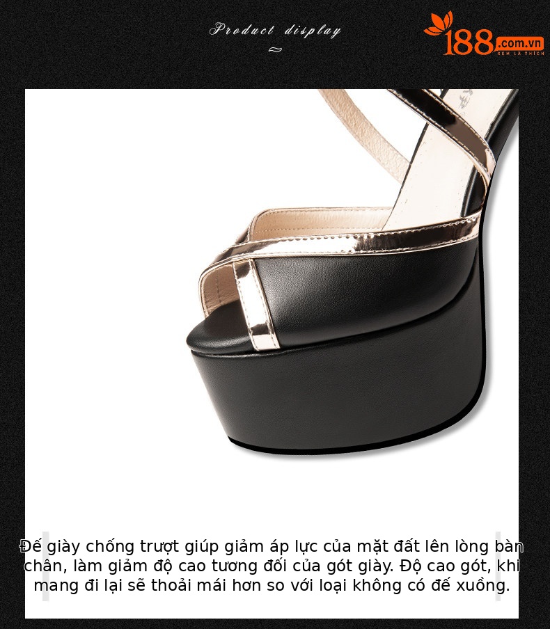 Sandal cao gót nữ hở mũi đế platform chống nước, gót siêu cao 13-15 cm — Trắng Cao Gót 13cm, Đen Cao Gót 13cm, Trắng Cao Gót 15cm, Đen Cao Gót 15cm chi tiết 8