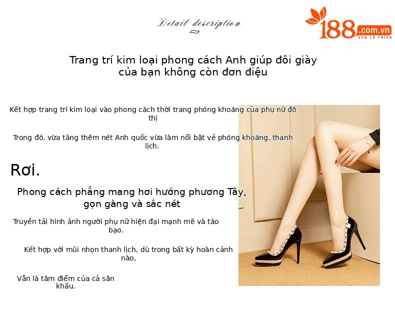 Giày cao gót nữ mũi nhọn da bóng đinh tán gót siêu cao 8 cm — Đen chi tiết 2