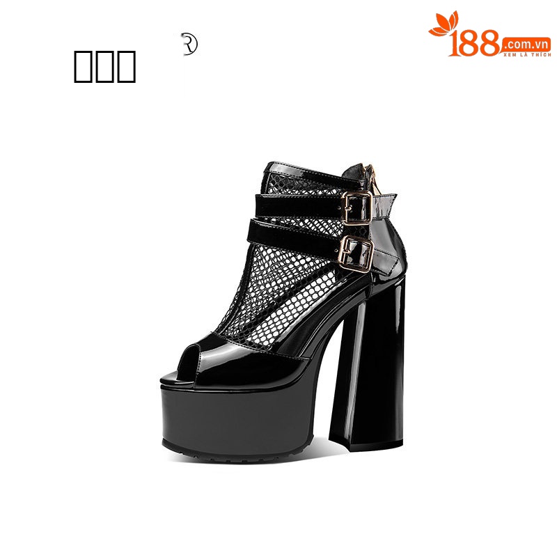 Sandal cao gót nữ quai Roman hở mũi đế dày gót to bản — Đen