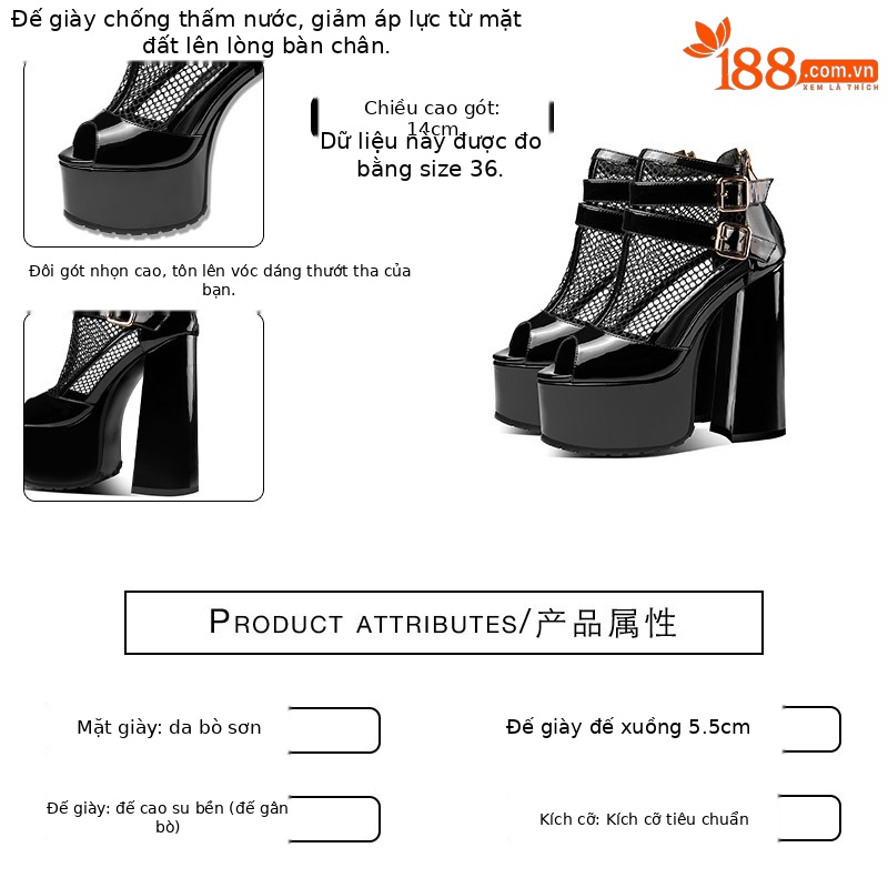 Sandal cao gót nữ quai Roman hở mũi đế dày gót to bản — Đen