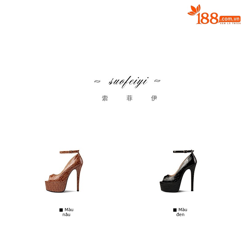 Sandal cao gót nữ một quai khóa bản to, mũi hở, gót siêu cao 13-15 cm, họa tiết da rắn — Brown (15cm Heel Height), Black (15cm Heel Height), Brown (13cm Heel Height), Black (13cm Heel Height) chi tiết 1