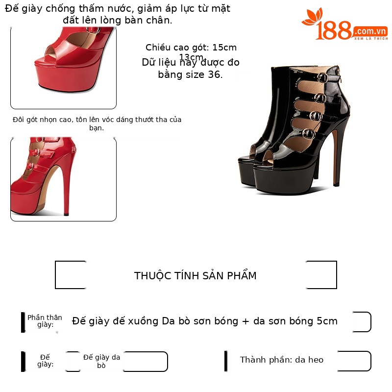 Sandal cao gót nữ mũi hở gót nhọn 13–15 cm đế platform chống nước — Đen Cao gót 13cm, Đỏ Cao gót 13cm, Đen Cao gót 15cm, Đỏ Cao gót 15cm