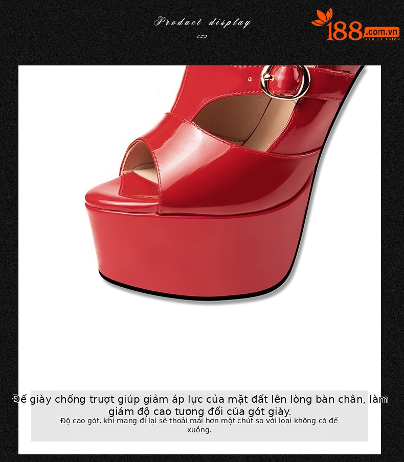 Sandal cao gót nữ mũi hở gót nhọn 13–15 cm đế platform chống nước — Đen Cao gót 13cm, Đỏ Cao gót 13cm, Đen Cao gót 15cm, Đỏ Cao gót 15cm chi tiết 8