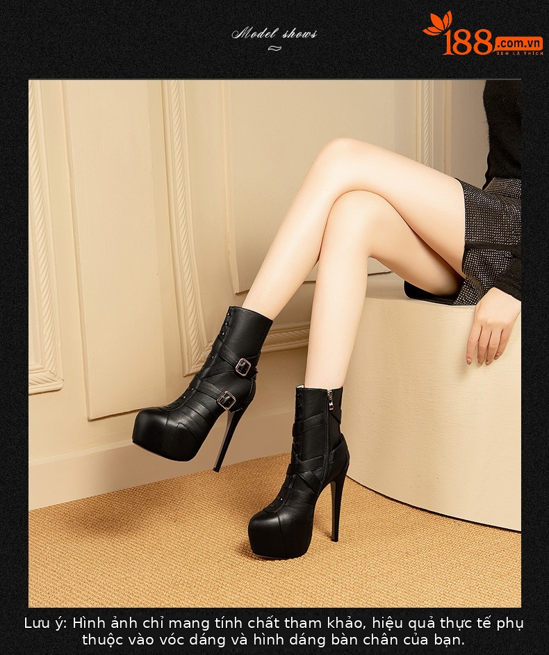 Boot nữ cổ thấp gót siêu cao 13-15cm, mũi nhọn, khóa kéo bên, lót lông nhân tạo — Đen Cao Gót 15cm, Trắng Cao Gót 15cm, Đen Cao Gót 13cm, Trắng Cao Gót 13cm chi tiết 4