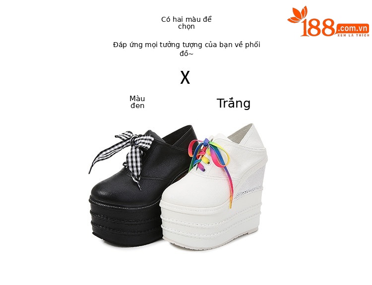 Giày cao gót nữ đế xuồng platform siêu cao 15 cm, dây buộc, kiểu xỏ chân đa năng — Trắng 12CM, Trắng 15CM, Đen 12CM, Đen 15CM chi tiết 4