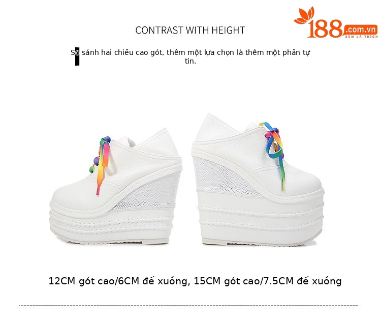 Giày cao gót nữ đế xuồng platform siêu cao 15 cm, dây buộc, kiểu xỏ chân đa năng — Trắng 12CM, Trắng 15CM, Đen 12CM, Đen 15CM chi tiết 5