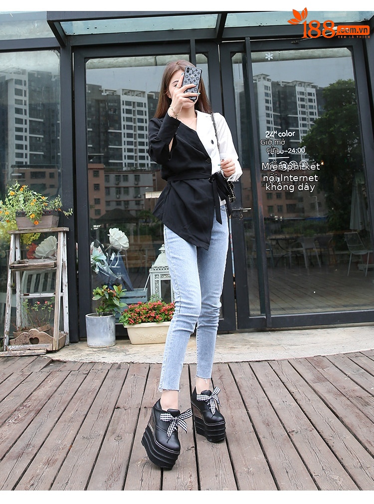 Giày cao gót nữ đế xuồng platform siêu cao 15 cm, dây buộc, kiểu xỏ chân đa năng — Trắng 12CM, Trắng 15CM, Đen 12CM, Đen 15CM chi tiết 22