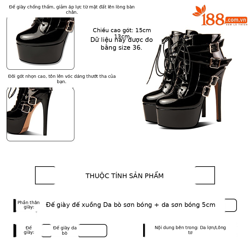 Boot cổ thấp nữ mũi nhọn gót cao 13-15cm da bóng khóa kéo — Đen Cao Gót 15cm, Mơ Cao Gót 15cm, Đen Cao Gót 13cm, Mơ Cao Gót 13cm