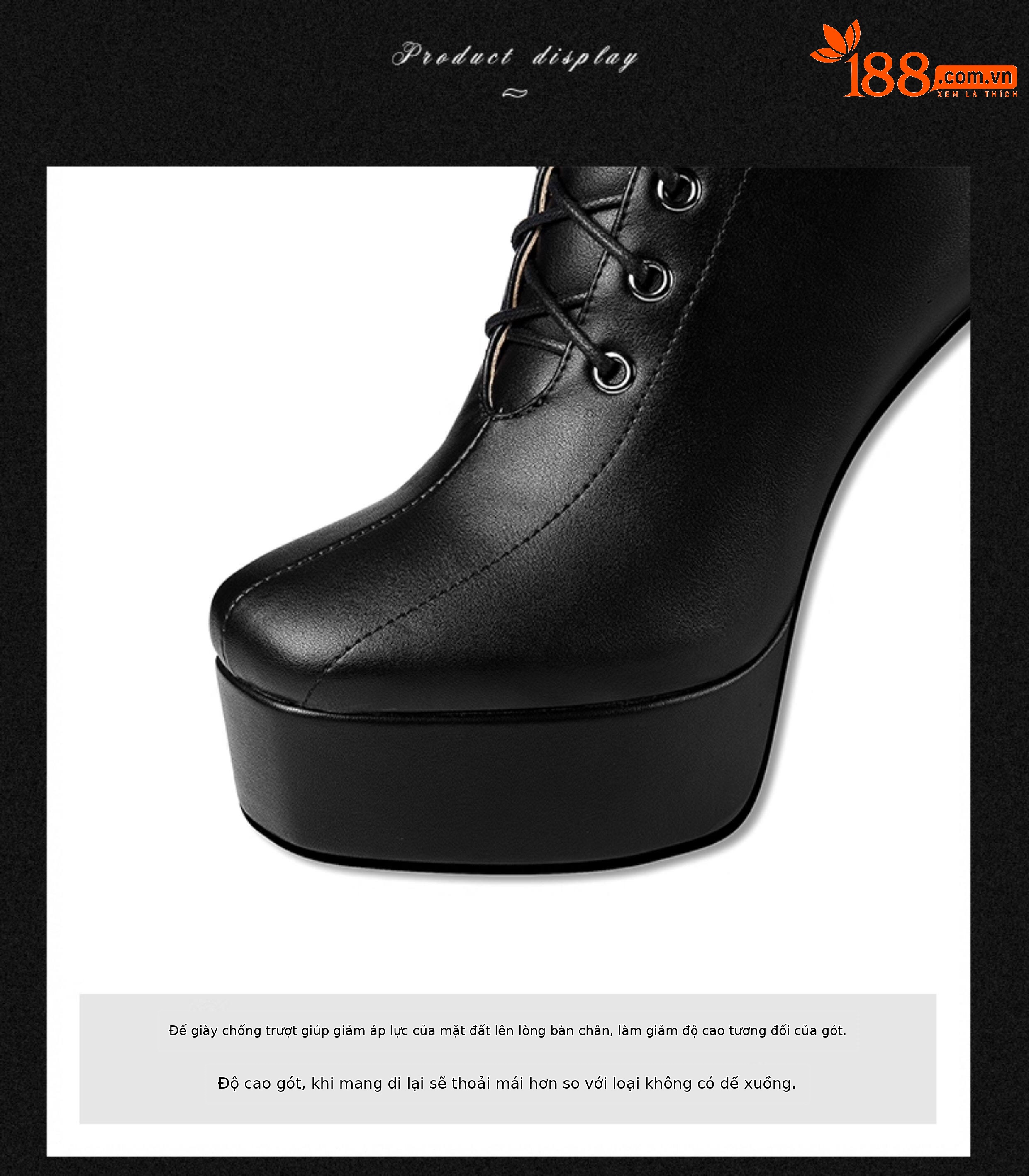 Boot nữ cổ thấp mũi vuông phong cách retro, gót dày platform chống nước, dây buộc khóa kéo — Đen (Gót dày) 35661, Nâu (Gót dày) 35661, Đen (Gót mảnh 35761), Nâu (Gót mảnh 35761) chi tiết 8