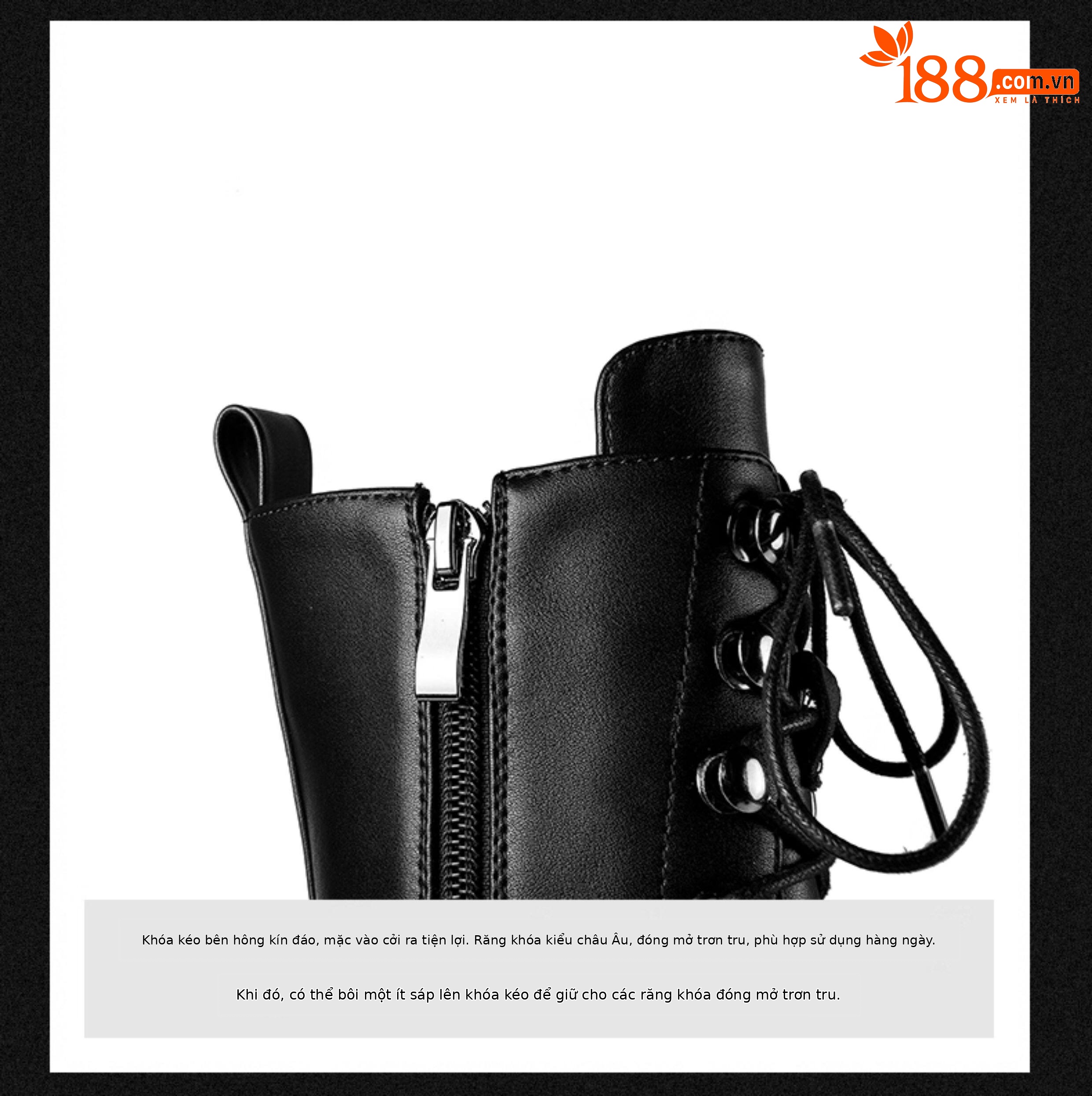 Boot nữ cổ thấp mũi vuông phong cách retro, gót dày platform chống nước, dây buộc khóa kéo — Đen (Gót dày) 35661, Nâu (Gót dày) 35661, Đen (Gót mảnh 35761), Nâu (Gót mảnh 35761) chi tiết 9