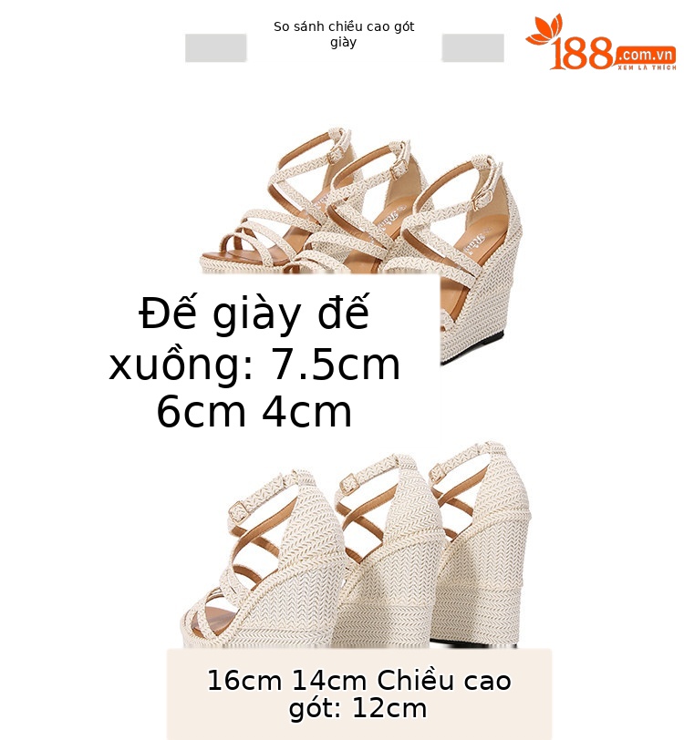 Sandal nữ đế xuồng cao gót 16 cm quai chéo hở mũi platform — Màu trắng nhạt 12cm, Màu trắng nhạt 14cm, Trắng nhạt 16cm chi tiết 3