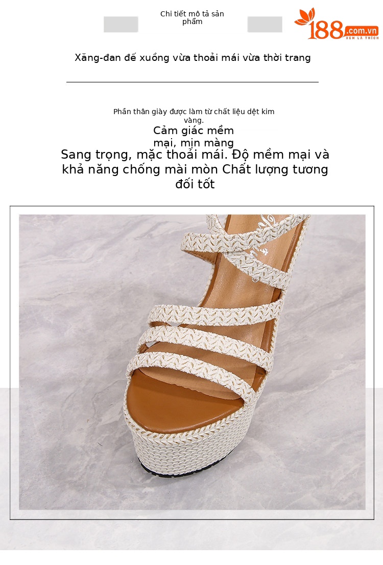 Sandal nữ đế xuồng cao gót 16 cm quai chéo hở mũi platform — Màu trắng nhạt 12cm, Màu trắng nhạt 14cm, Trắng nhạt 16cm chi tiết 5