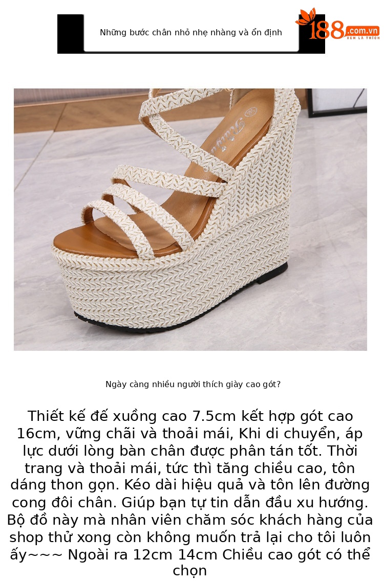 Sandal nữ đế xuồng cao gót 16 cm quai chéo hở mũi platform — Màu trắng nhạt 12cm, Màu trắng nhạt 14cm, Trắng nhạt 16cm chi tiết 6
