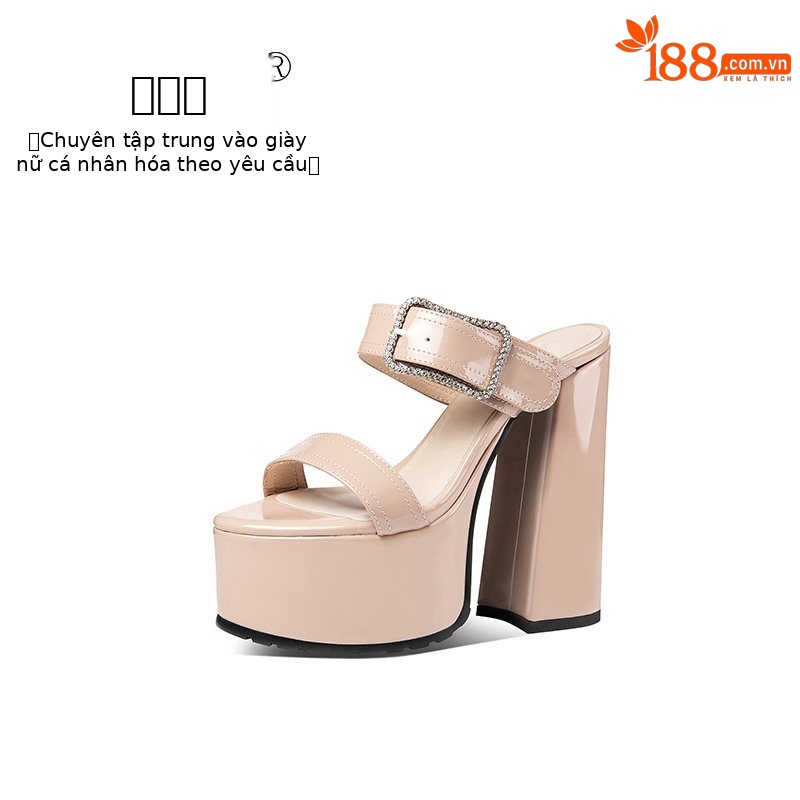 Sandal cao gót nữ hở mũi đế xuồng gót vuông siêu cao — Đen, Mơ