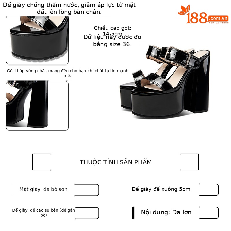 Sandal cao gót nữ hở mũi đế xuồng gót vuông siêu cao — Đen, Mơ