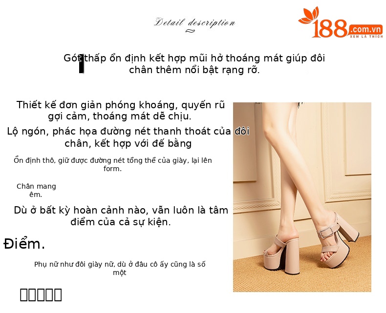 Sandal cao gót nữ hở mũi đế xuồng gót vuông siêu cao — Đen, Mơ chi tiết 1