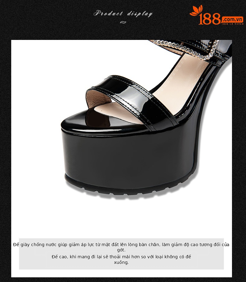 Sandal cao gót nữ hở mũi đế xuồng gót vuông siêu cao — Đen, Mơ chi tiết 7