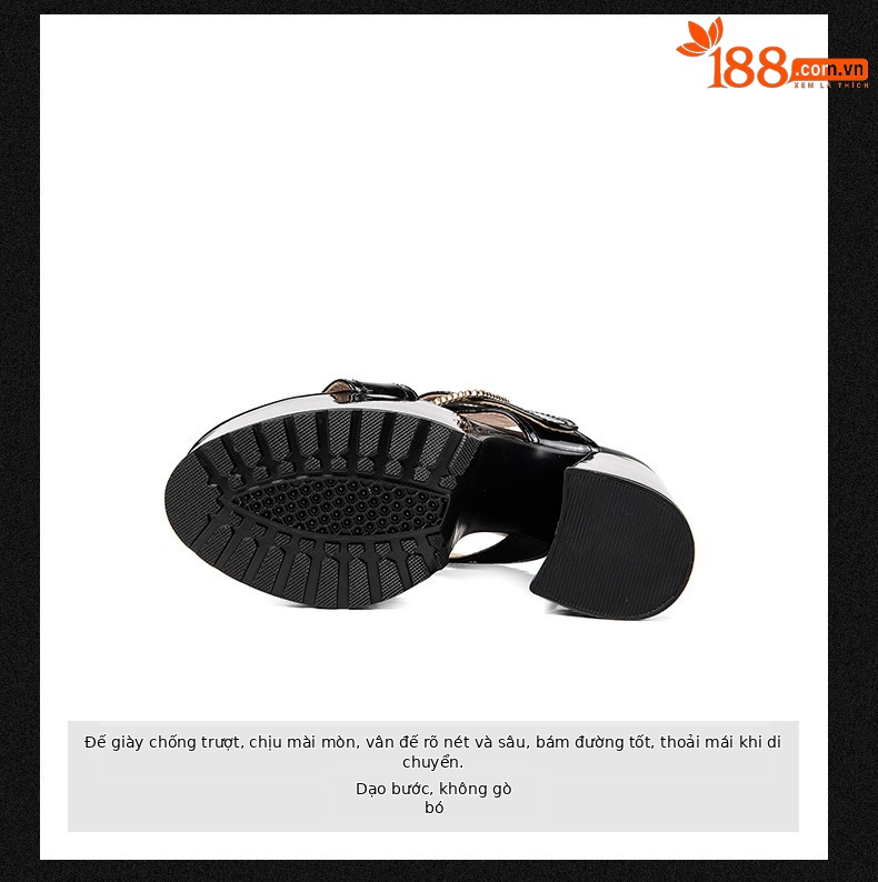 Sandal cao gót nữ hở mũi đế xuồng gót vuông siêu cao — Đen, Mơ chi tiết 9