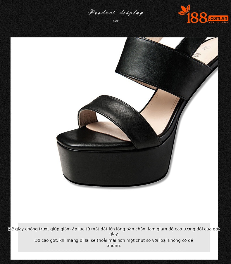 Sandal cao gót nữ quai mắt cáo mũi hở đế platform chunky — Đen, Be chi tiết 7