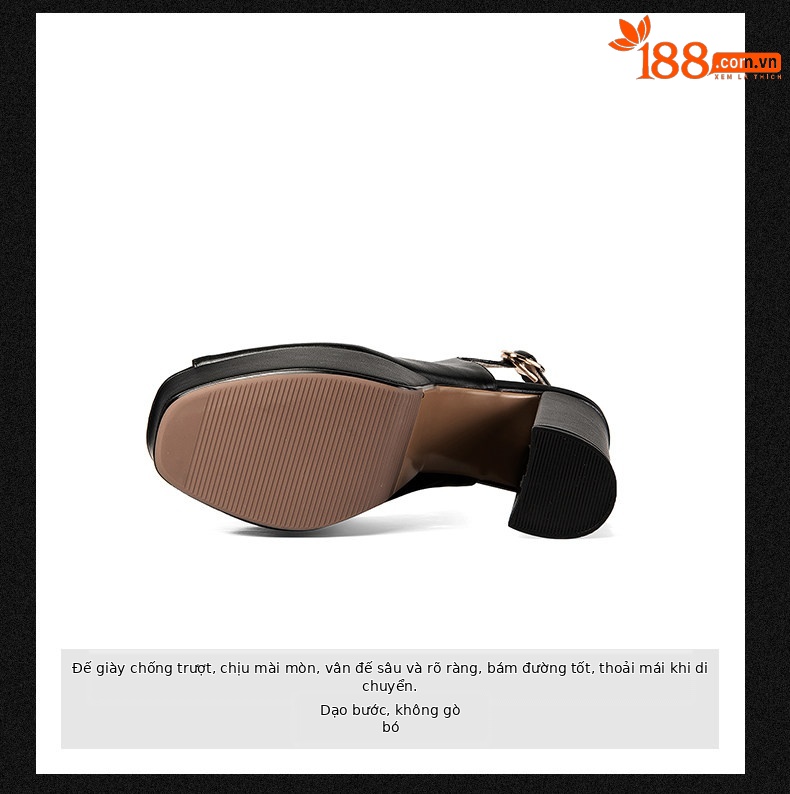 Sandal cao gót nữ mũi cá hở gót, đế platform chống nước, gót vuông dày 9 cm — Đen, Be chi tiết 9