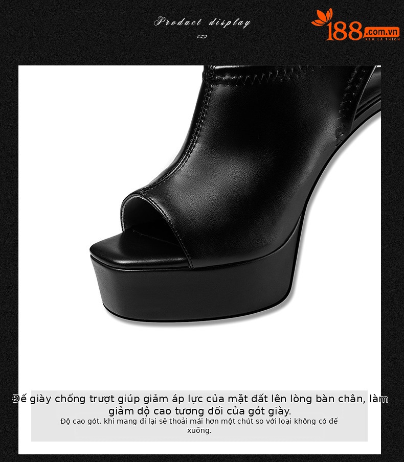 Sandal peep toe nữ gót vuông chunky đế platform da bò thật — Black (Thick Heel 35642), Yellow (Thick Heel 35642), Beige (Thick Heel 35642), Black (Thin Heel 35742) chi tiết 7