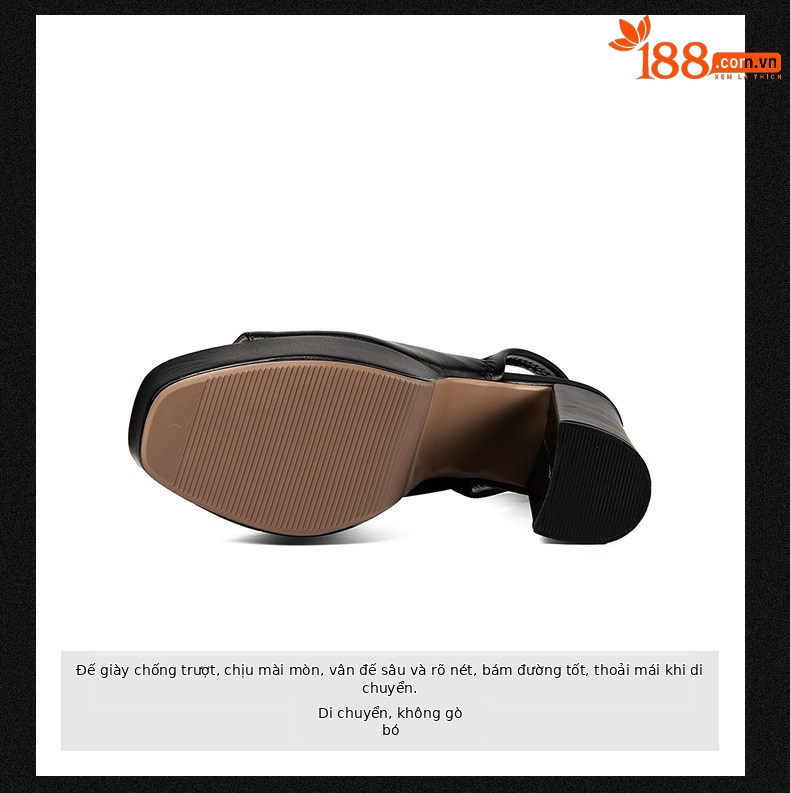 Sandal peep toe nữ gót vuông chunky đế platform da bò thật — Black (Thick Heel 35642), Yellow (Thick Heel 35642), Beige (Thick Heel 35642), Black (Thin Heel 35742) chi tiết 8