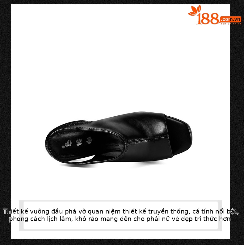 Sandal peep toe nữ gót vuông chunky đế platform da bò thật — Black (Thick Heel 35642), Yellow (Thick Heel 35642), Beige (Thick Heel 35642), Black (Thin Heel 35742) chi tiết 9