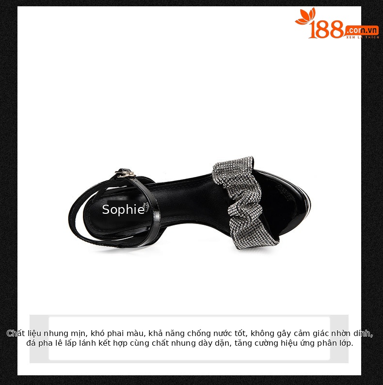 Sandal quai ngang nữ gót vuông cao hở mũi phong cách cổ tích — Đen chi tiết 9