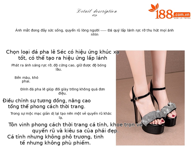 Sandal cao gót nữ hở mũi đính đá gót nhọn 12–15 cm — Đen Cao gót 12cm, Đen Cao gót 13cm, Đen Cao gót 15cm chi tiết 1