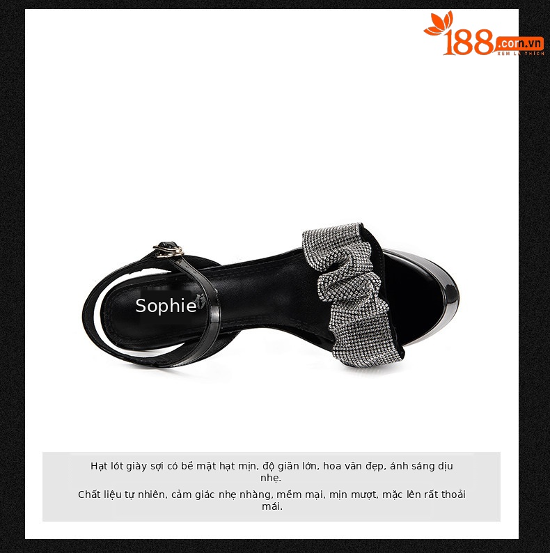 Sandal cao gót nữ hở mũi đính đá gót nhọn 12–15 cm — Đen Cao gót 12cm, Đen Cao gót 13cm, Đen Cao gót 15cm chi tiết 9