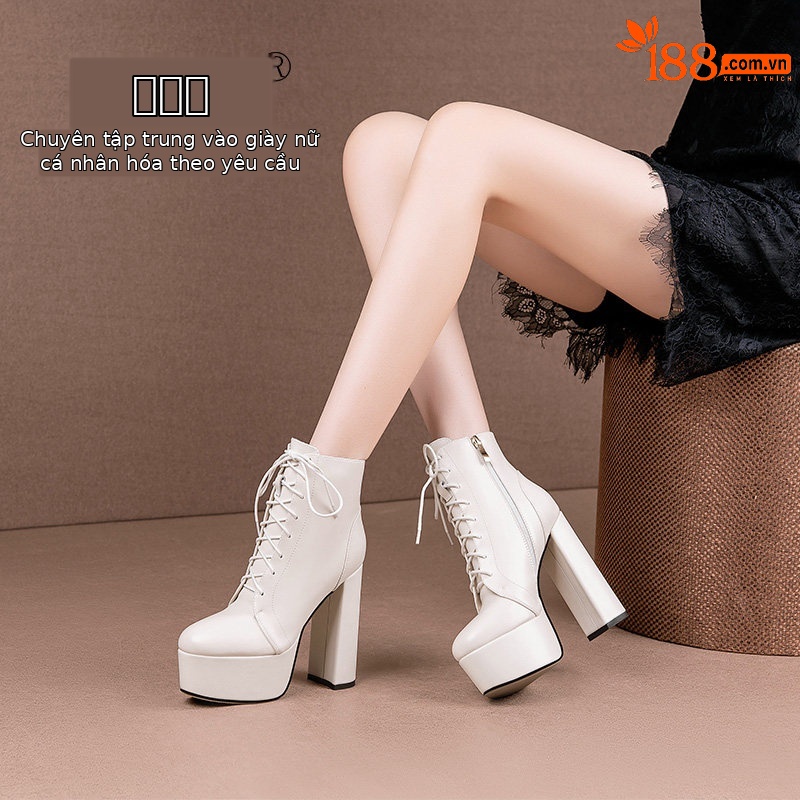 Boot cổ thấp nữ gót cao dày 9 cm, mũi tròn, khóa kéo bên, da PU chống nước — Đen, Be, Be Cao gót nhọn, Đen Cao gót nhọn