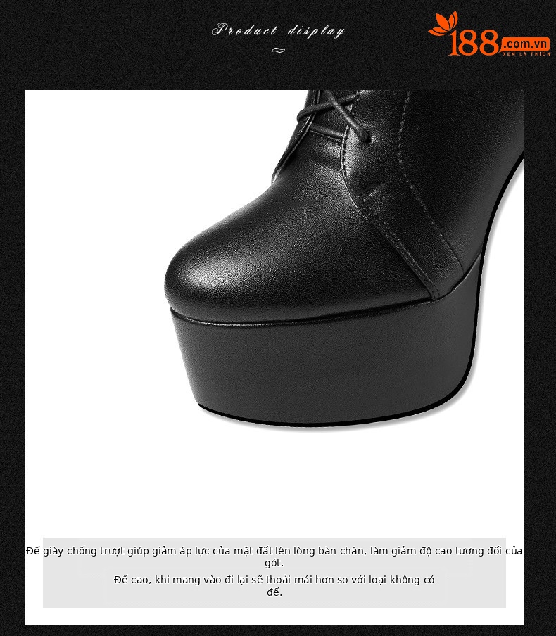 Boot cổ thấp nữ gót cao dày 9 cm, mũi tròn, khóa kéo bên, da PU chống nước — Đen, Be, Be Cao gót nhọn, Đen Cao gót nhọn chi tiết 7