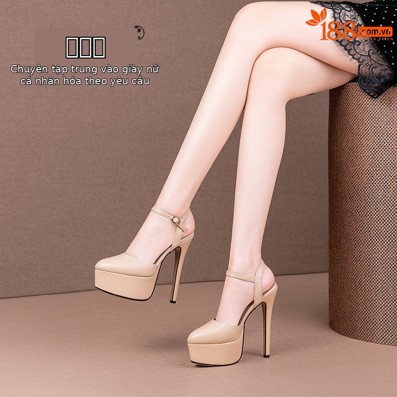 Sandal cao gót nữ mũi nhọn bít hở gót, gót siêu cao 8 cm, da bò thật — Đen, Mơ