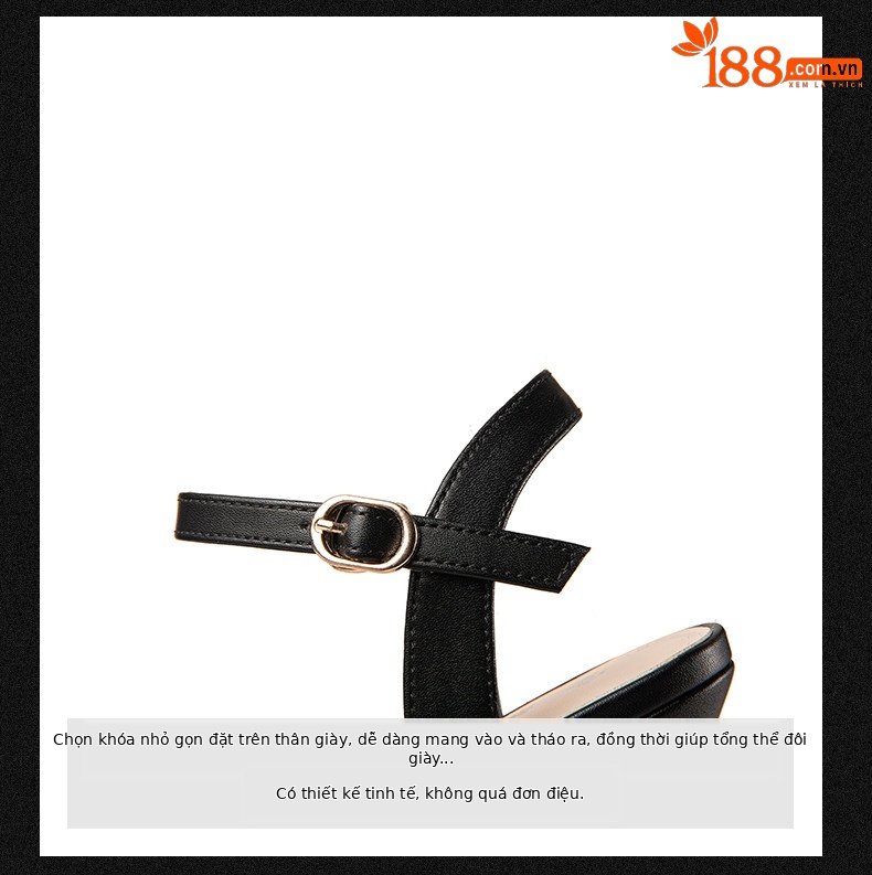 Sandal cao gót nữ mũi nhọn bít hở gót, gót siêu cao 8 cm, da bò thật — Đen, Mơ chi tiết 8